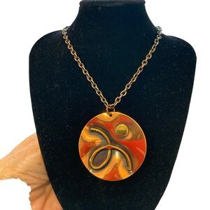 VTG Modernist Round Swirl Copper Pendant Necklace